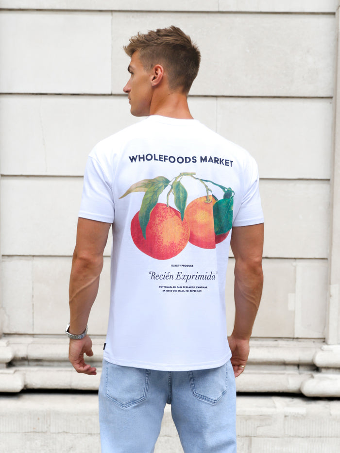 Orange Print Relaxed T-Shirt - White