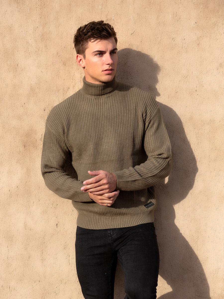 Hemsworth Roll Neck Jumper - Khaki Green