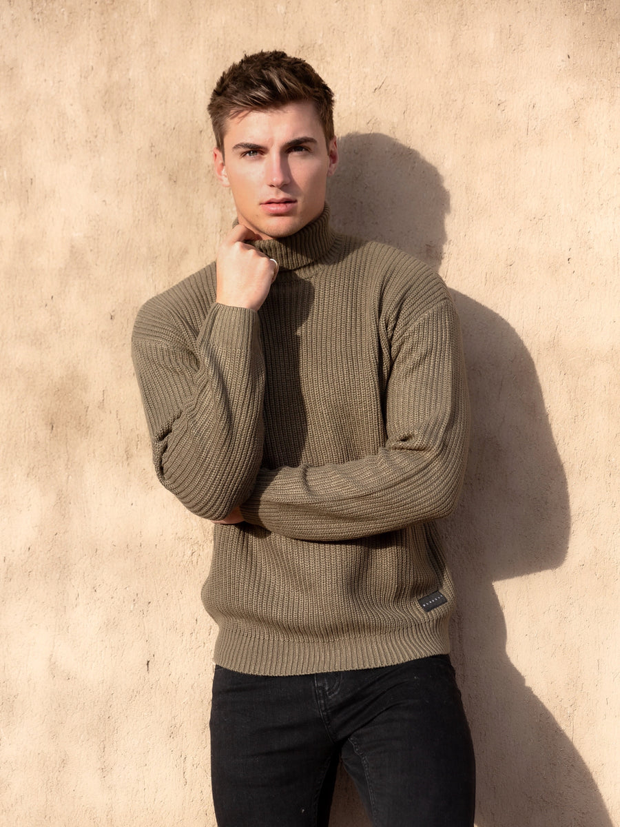 Hemsworth Roll Neck Jumper - Khaki Green