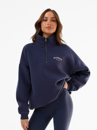 Heritage 1/4 Zip Sweater - True Navy & Vintage Pink