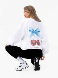 Charli Cherry Print Oversized Sweater - White
