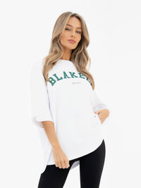 Varsity Ultra Oversized T-Shirt - White & Pine Green