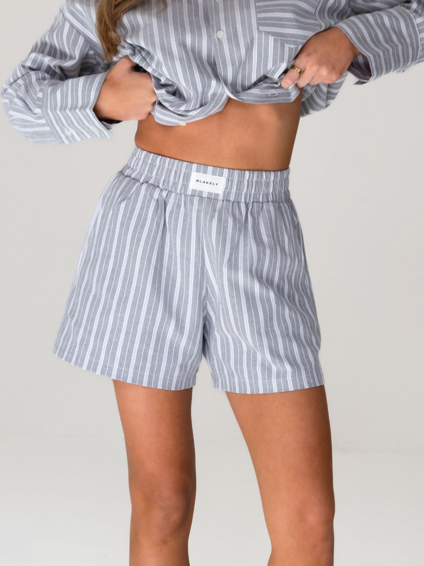 Buy Blakely Grey Elena Stripe Shorts Free delivery on orders over