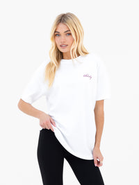 Mindy Oversized T-Shirt - White & Dusty Rose