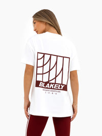 Jodi Oversized T-Shirt - Flat White & Maroon Red