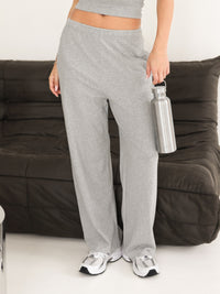 Ayla Cotton Wide Leg Trousers - Marl Grey