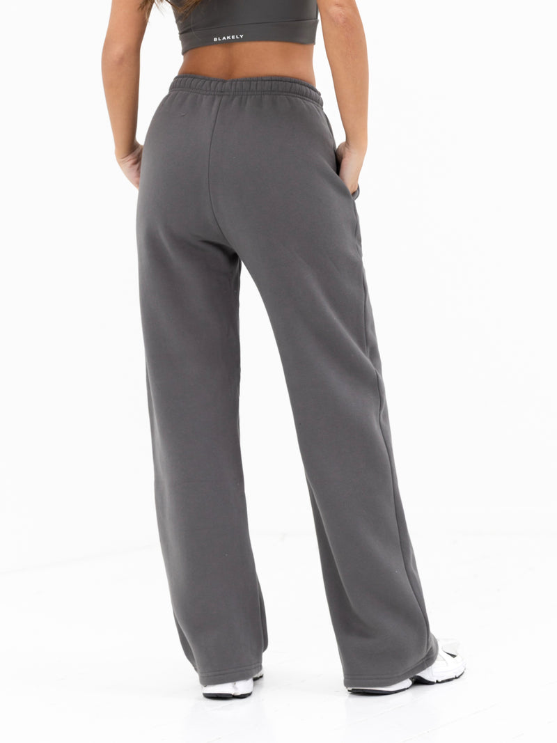 Isabel Wide Leg Sweatpants - Charcoal
