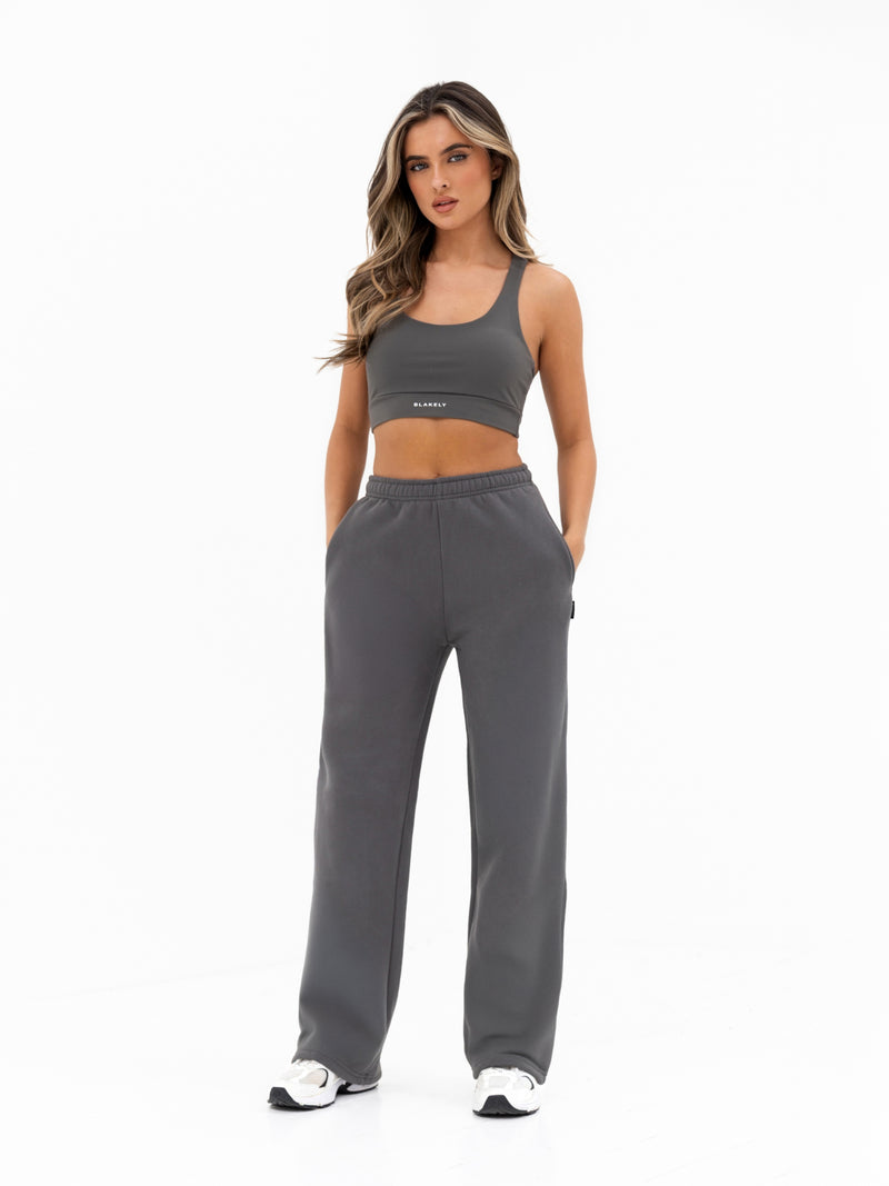 Isabel Wide Leg Sweatpants - Charcoal