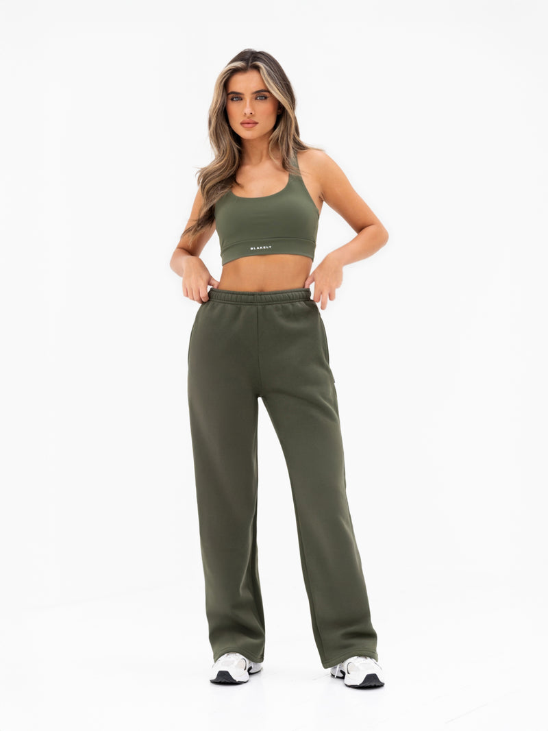 Isabel Wide Leg Sweatpants - Khaki Green