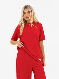 Soft Waffle Oversized T-Shirt - Red