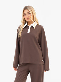 Soft Waffle Rugby Shirt - Brown