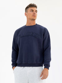 Tonal Varsity Relaxed Sweater - True Navy