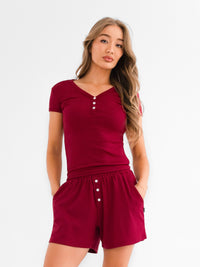 Rosie Pointelle Top - Soft Burgundy