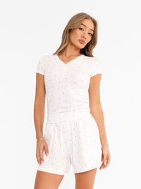 Avery Pointelle Top - Cherry Print