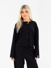Alma Button Up Cardigan - Black
