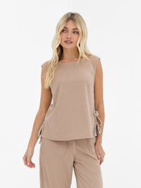 Alma Tie Up Vest - Tan