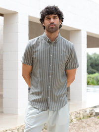 Lyon Short Sleeve Stripe Shirt - Brown