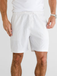 Ezra Relaxed Stripe Shorts - White & Beige