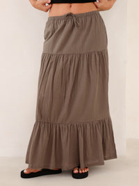 Ava Tiered Maxi Skirt - Warm Brown