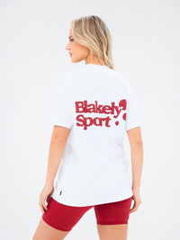 Motion Oversized T-Shirt - White & Cherry Red