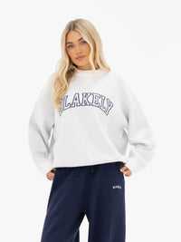 Varsity Oversized Knitted Sweater - Light Grey