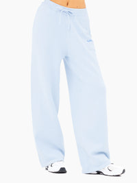 Varsity Knitted Wide Leg Sweatpants - Baby Blue