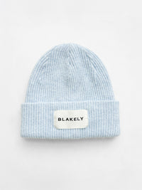 Label Knitted Beanie - Baby Blue