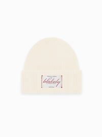 Script Label Knit Beanie - Cream