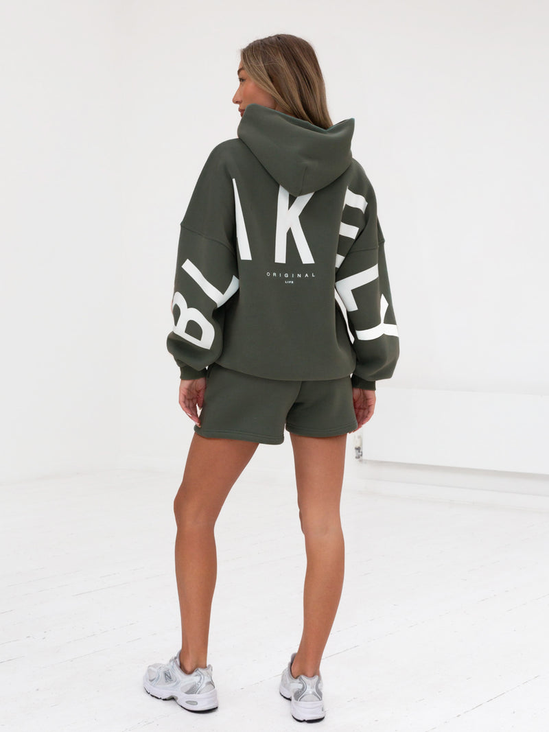 Isabel Hoodie & Jogger Shorts Set - Khaki Green