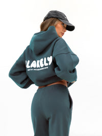 Cloud Print Oversized Hoodie - Teal Green