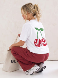 Cherry Bubble Print Oversized T-Shirt - White