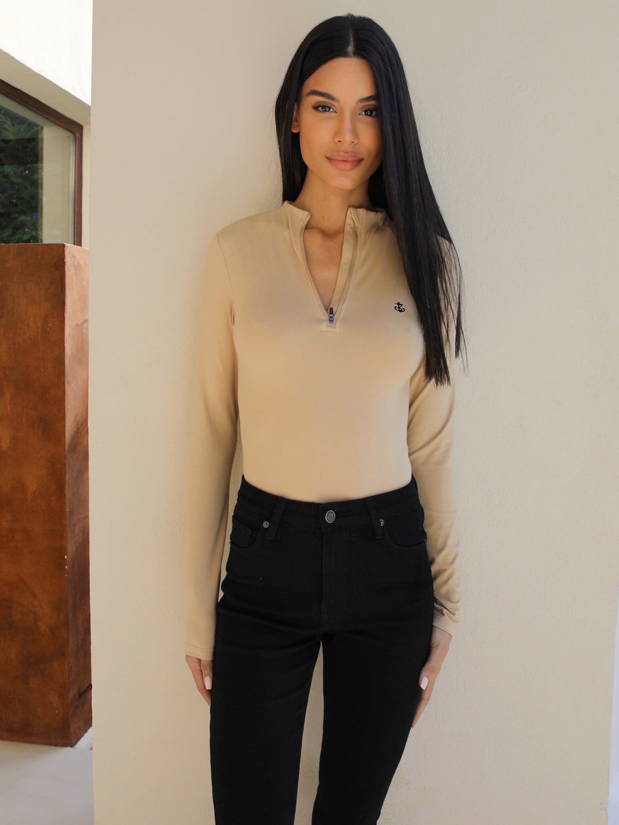 Kendall 1/4 Zip Bodysuit - Tan