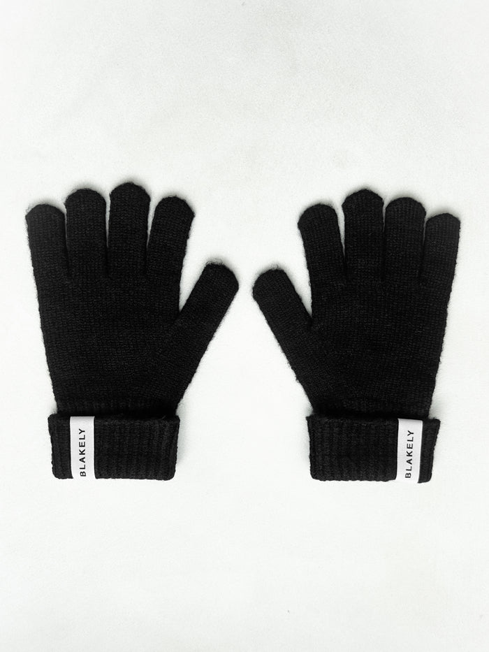Label Knitted Gloves - Black