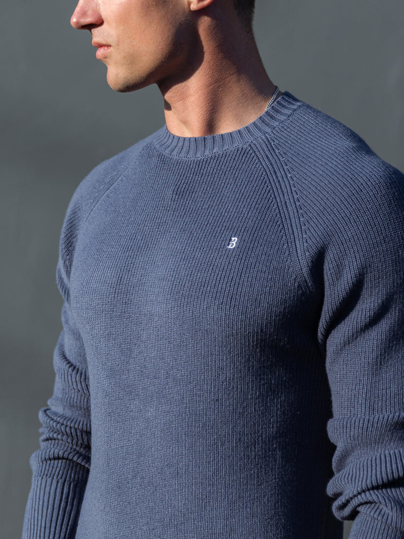 Olton Anchor Knit Sweater - Steel Blue