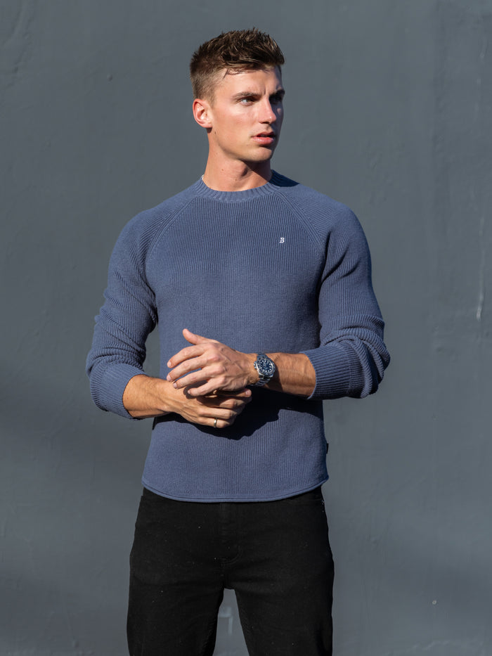 Olton Anchor Knit Sweater - Steel Blue