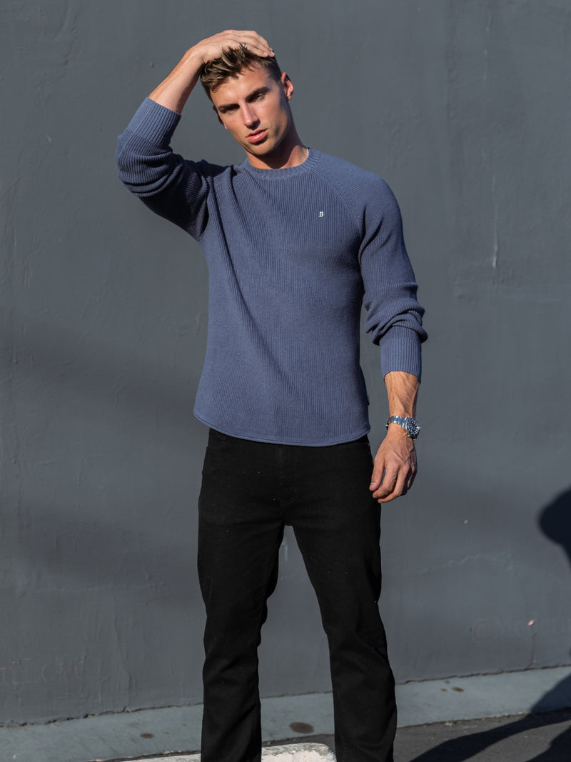 Olton Anchor Knit Sweater - Steel Blue
