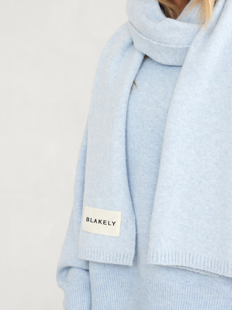 Label Knitted Scarf - Baby Blue