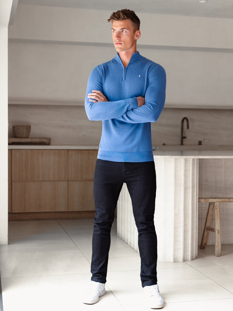 Oxbridge 1/4 Zip Sweater - Blue