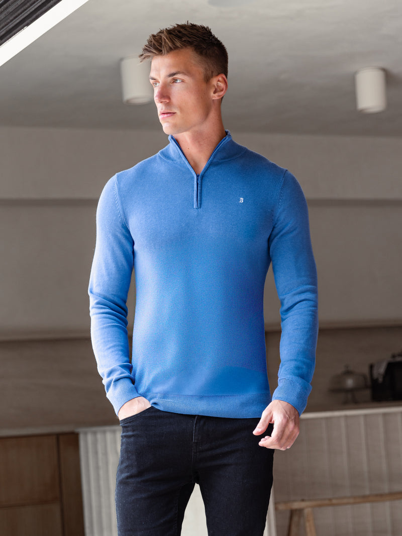Oxbridge 1/4 Zip Sweater - Blue
