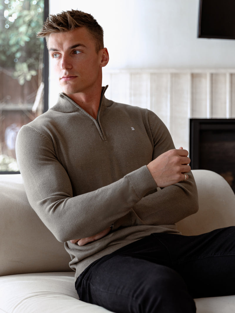 Oxbridge 1/4 Zip Sweater - Safari Green