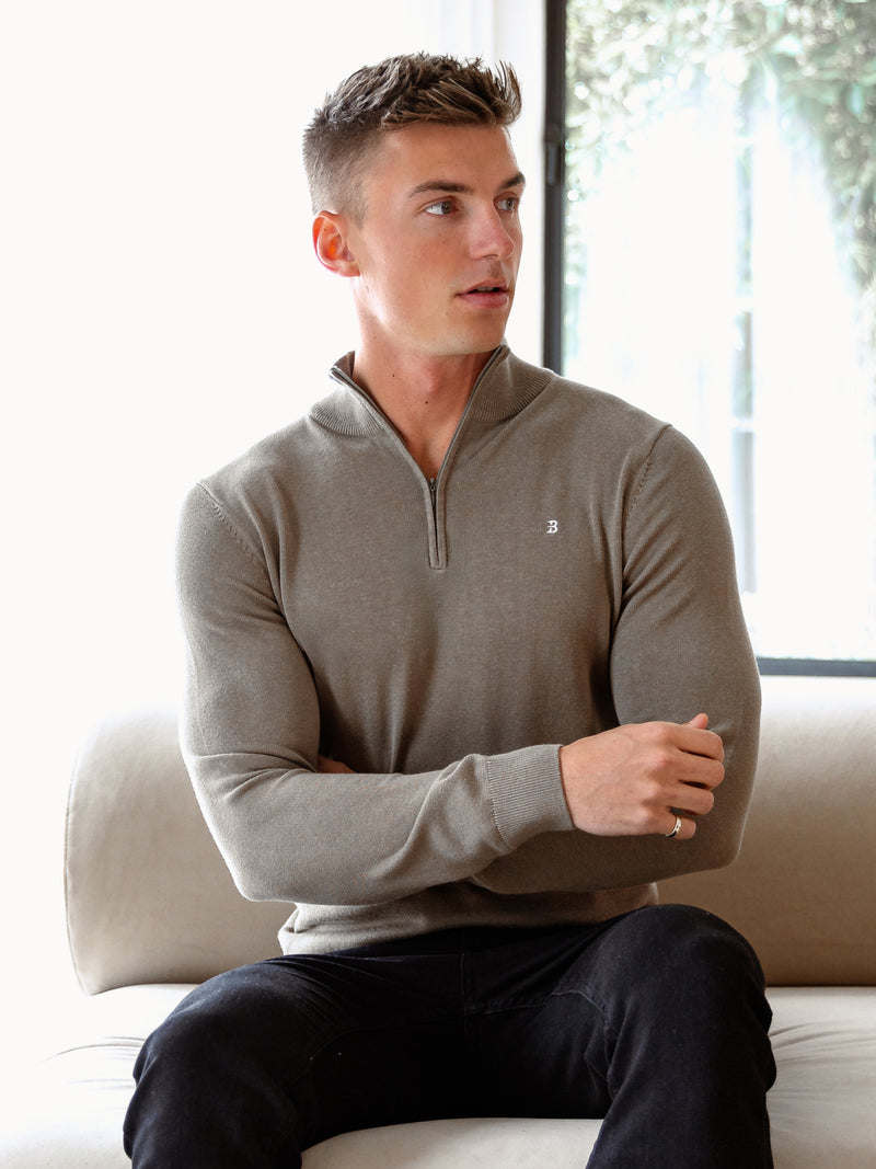 Oxbridge 1/4 Zip Sweater - Safari Green