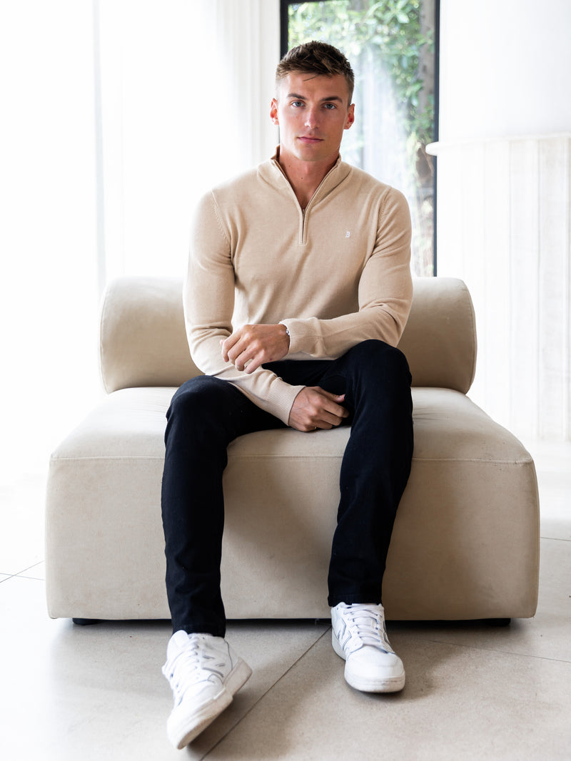 Oxbridge 1/4 Zip Sweater - Tan