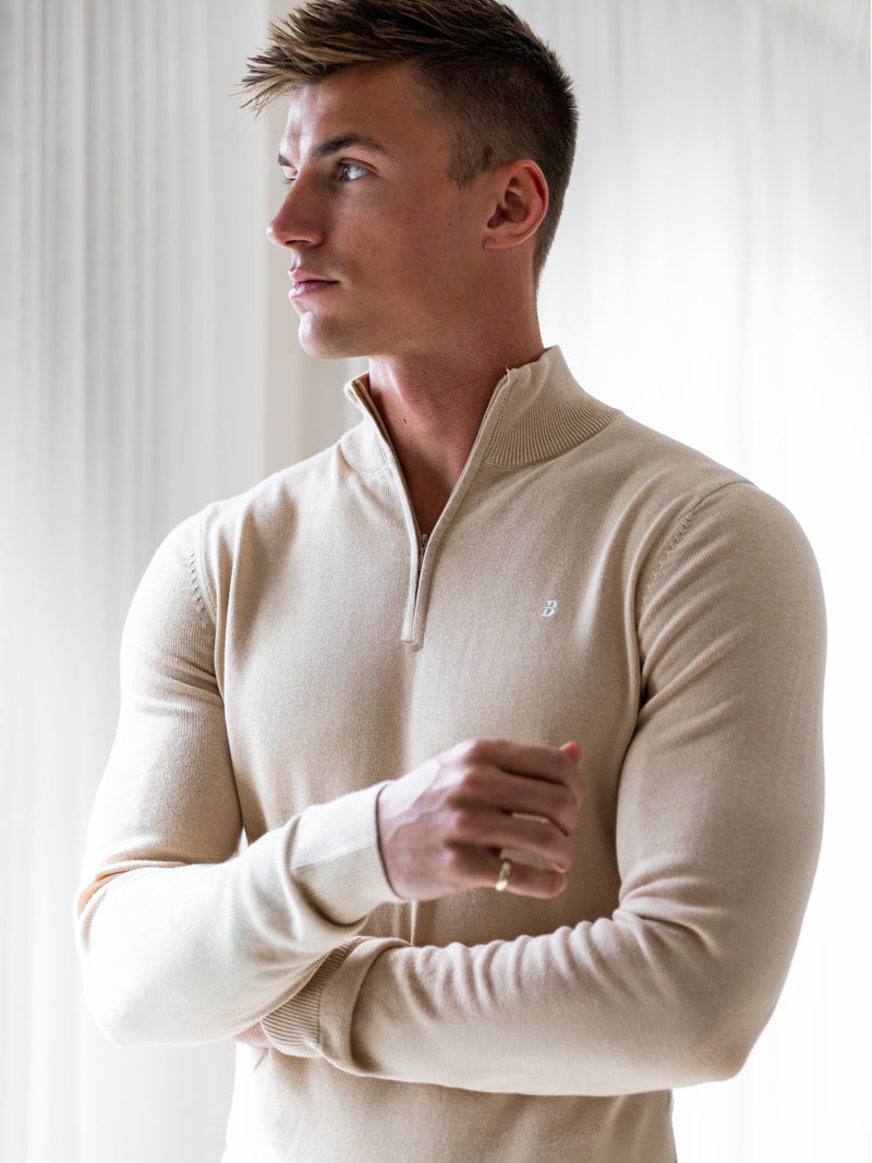 Oxbridge 1/4 Zip Sweater - Tan