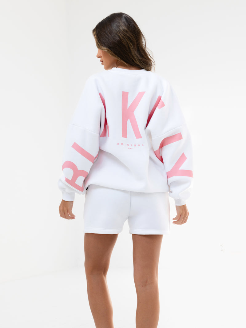 Isabel Oversized Sweater - White & Pink