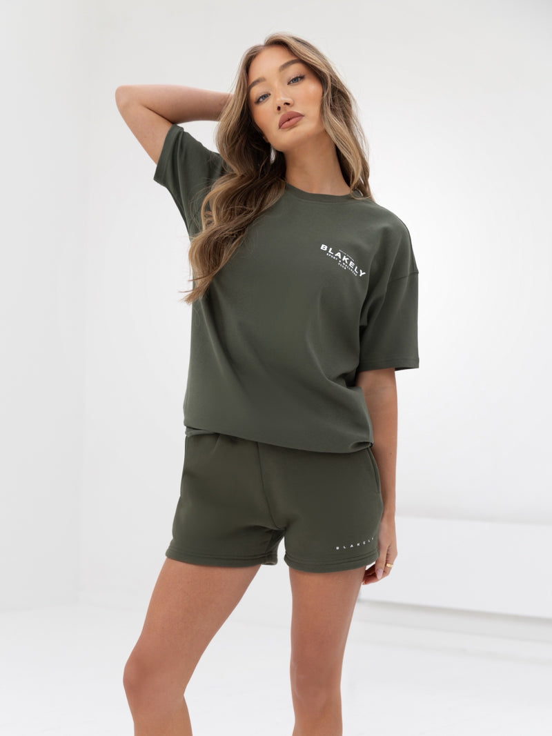 Active Studios T-Shirt & Jogger Shorts Set - Khaki Green