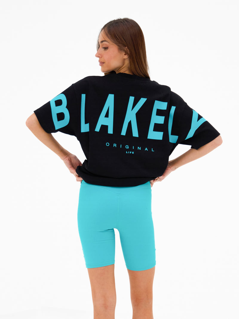 Isabel Oversized T-Shirt - Black & Aqua