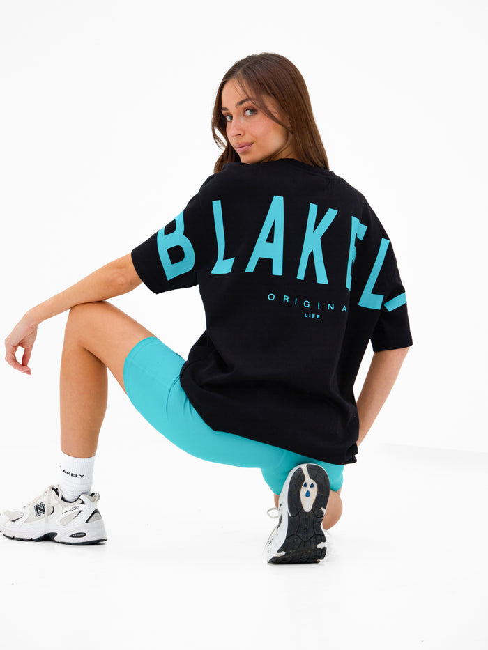 Isabel Oversized T-Shirt - Black & Aqua