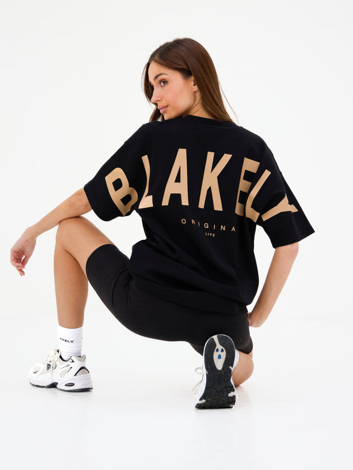 Isabel Oversized T-Shirt - Black & Light Tan