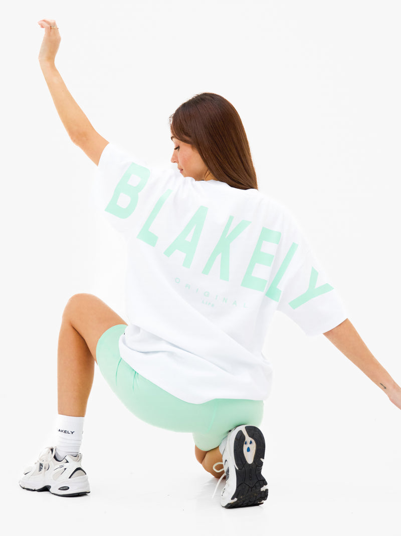 Isabel Oversized T-Shirt - White & Pastel Green
