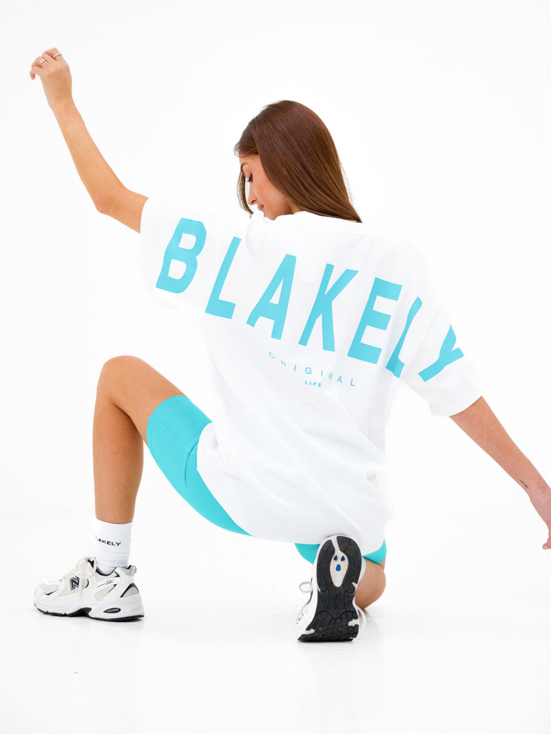 Isabel Oversized T-Shirt - White & Aqua